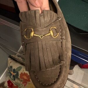Gucci Brown Suede Loafers with Gold Accent